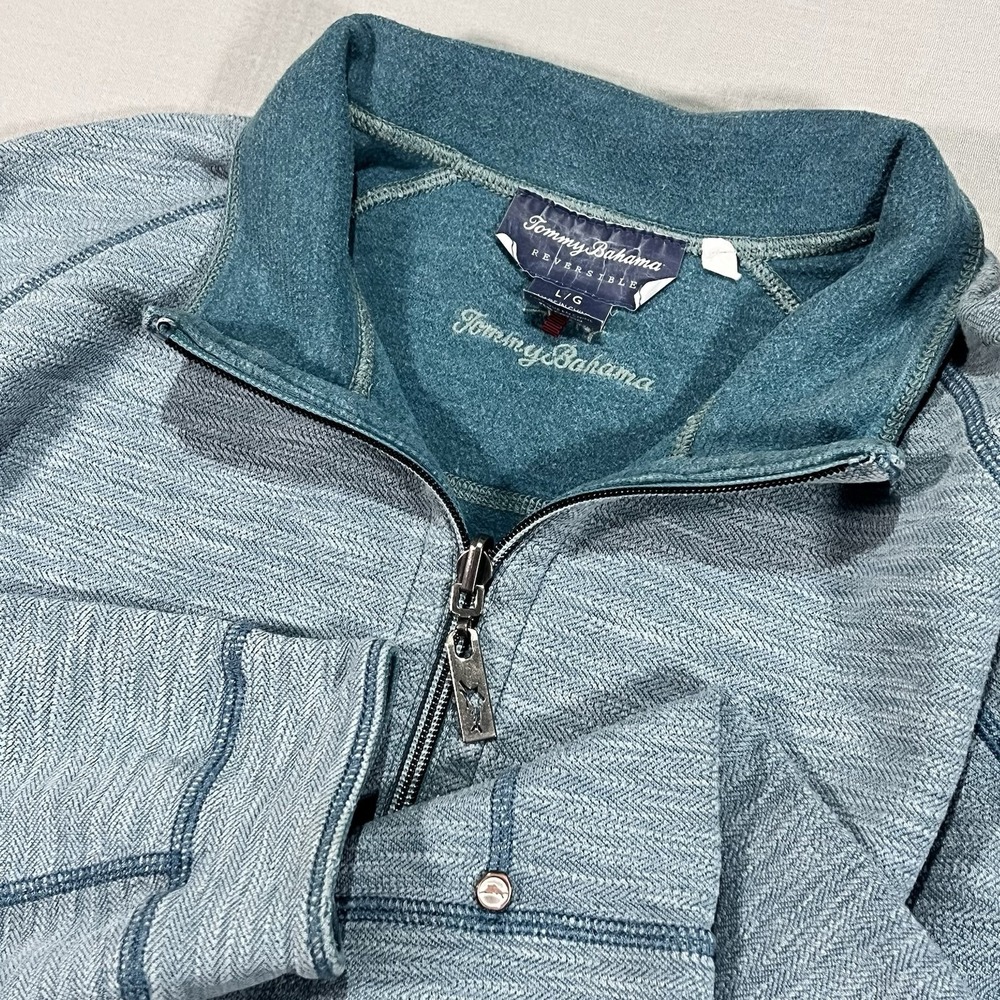 Tommy Bahama Sweater Mens Size‎ Large Blue Teal Reversible Pullover 1/4 Zip Golf